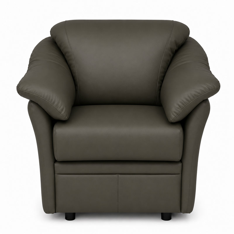 Chaise en cuir fleur Ramdev, Cuir véritable gris anthracite, H 34 po x l 39 po x P 36 po