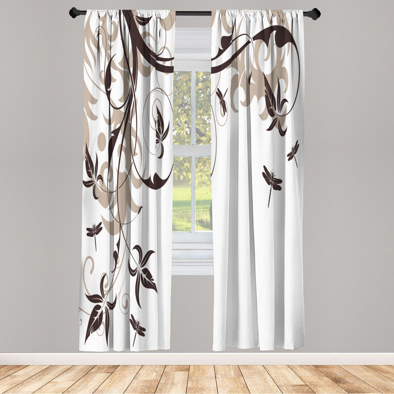Microfiber Floral Semi-Sheer Rod Pocket Curtain Panels, 28" W x 95" L, Dark Brown
