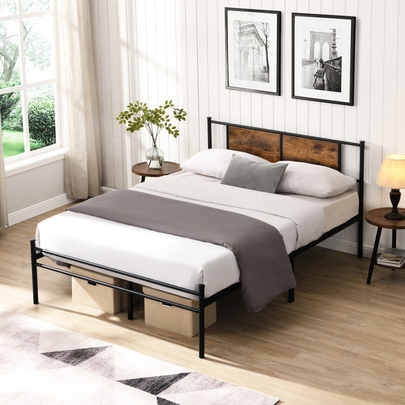 Structure de très grand lit avec tête de lit en bois décorée noire, structure durable et stable, fonctionnement silencieux, rangement simple, installation simple, compatible avec tous les matelas avec tête de lit