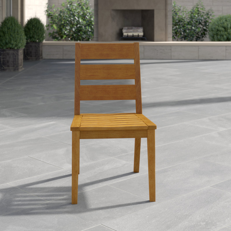 Algarve Teak Patio Dining Chair with Cushion (Set of 2), Linen Shale