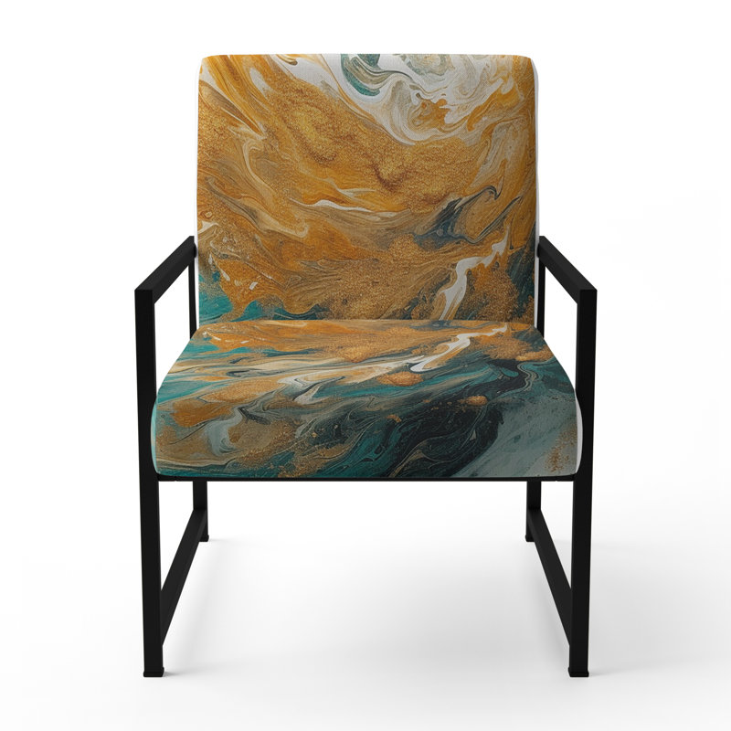 Golden Ocean Spiral Waves Peinture I - Fauteuil rembourré moderne, fauteuil d'appoint à motif en spirale