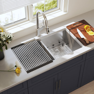 Blenzia 32 Inch Undermount Double Bowl Kitchen Sink 16 Gauge Stainless Steel 50/50 Deep Sink with Accessories 32" x 19" x 10"