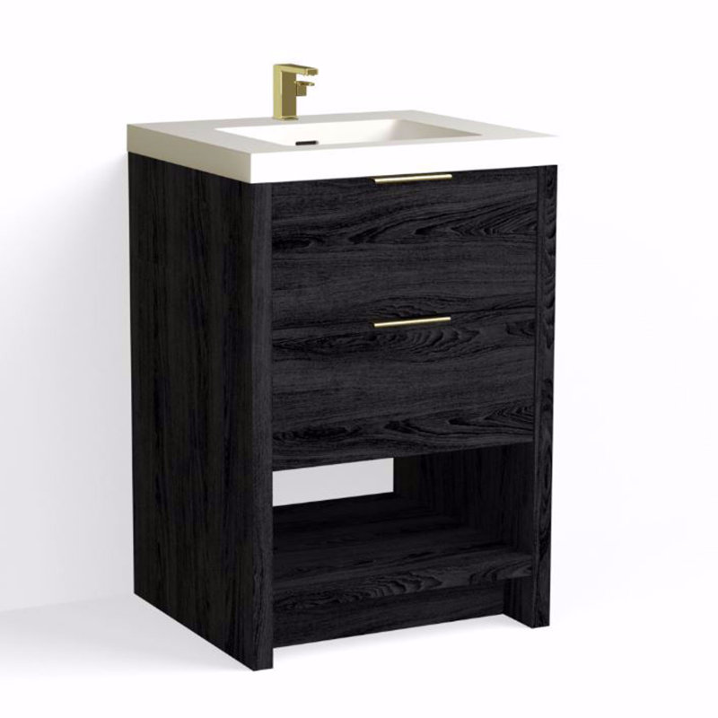 Vue 24" W Freestanding Single Bathroom Vanity, Glossy White/8" Widespread, Polished Nickel, White Nanomatte