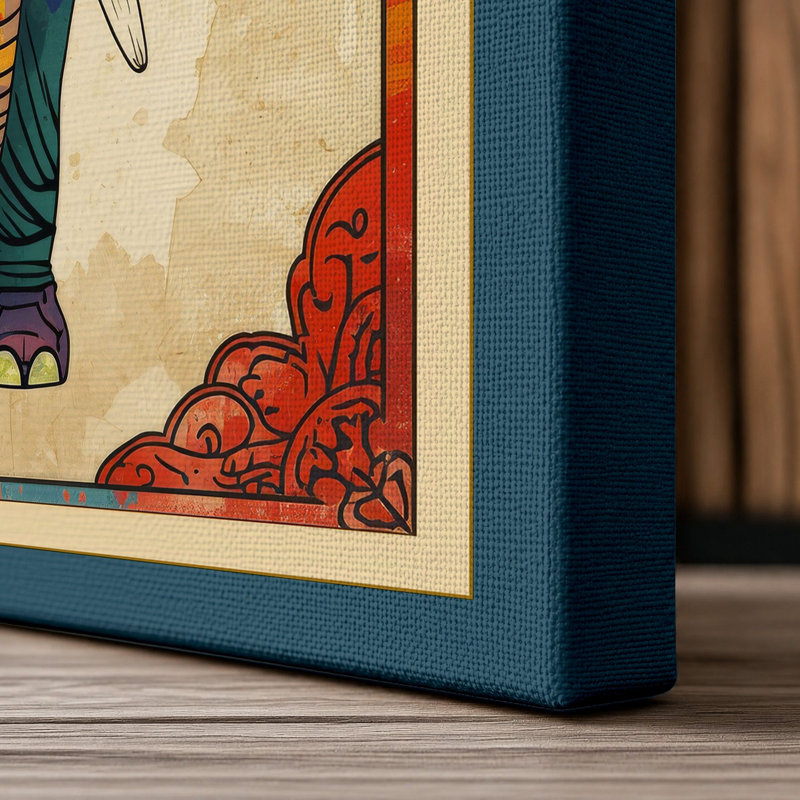 Ornamental Elephant Facing Eclectic - Wrapped Canvas, 36x24 - 91.4 x 61.0 cm, Teal Border