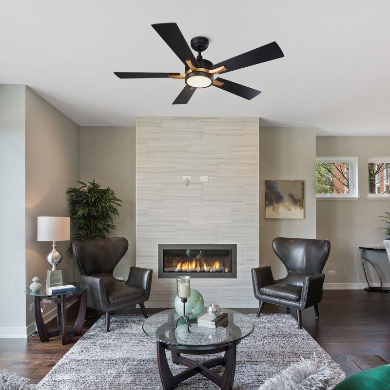 Ventilateur de plafond standard intelligent à 5 pales de 52 po Briyan avec télécommande et ensemble d'éclairage inclus, Noir