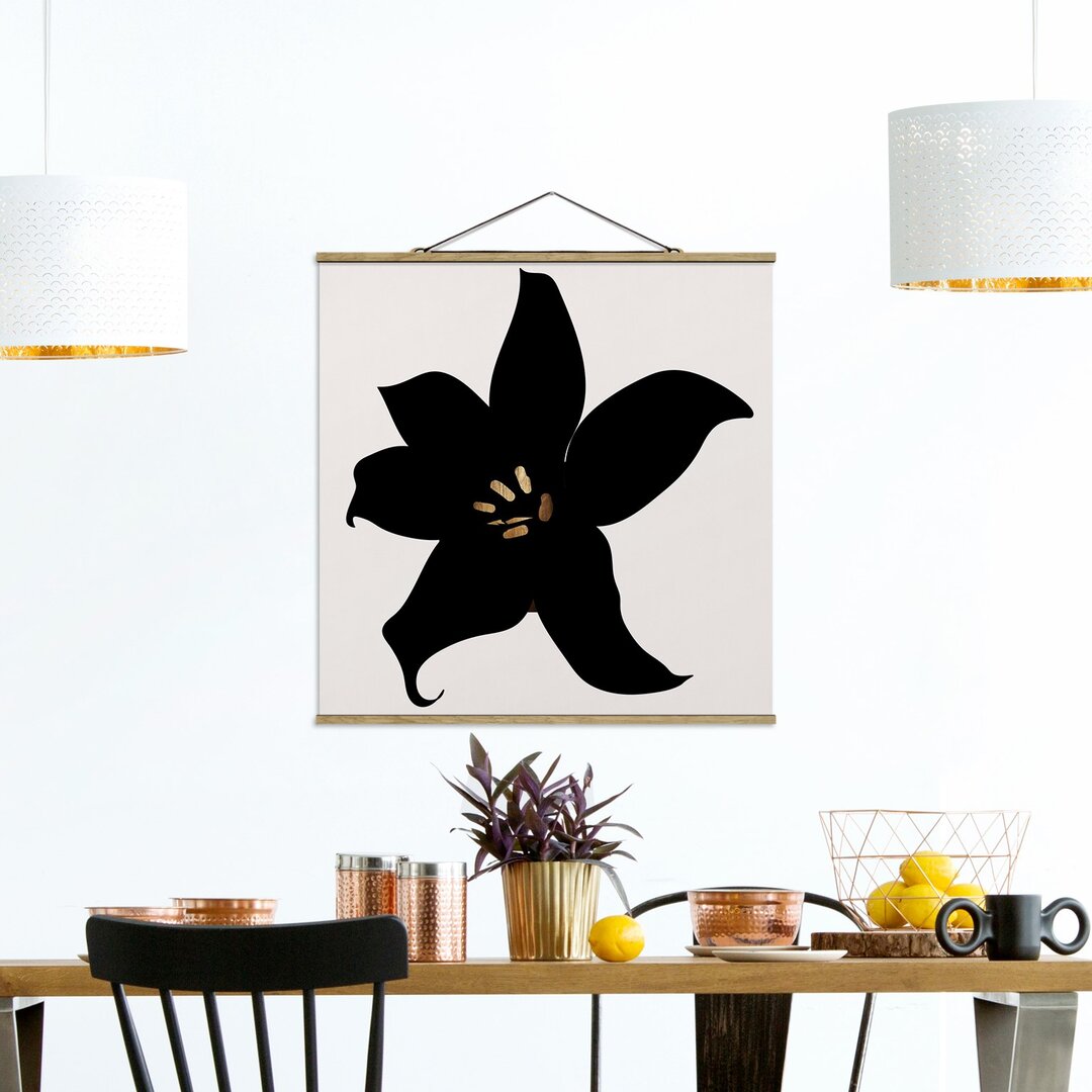 Stoffbild Grafik Pflanzenwelt - Orchidee Schwarz und Gold