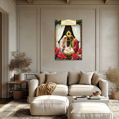 Grande affiche de Noël sur toile de la crèche de Noël, reproduction de peinture de Marie Joseph et de Jésus Jésus