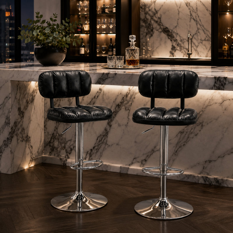 Tabouret de comptoir pivotant rembourré Vesta, Argent, Noir