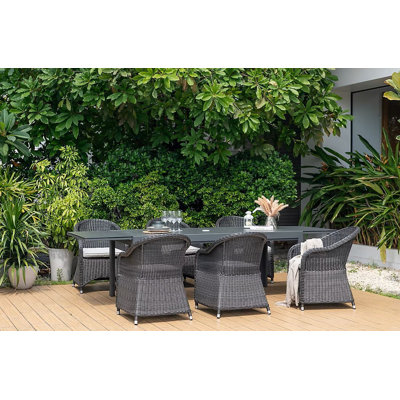 Vicent 7Pc Outdoor Patio Wicker Dining Extendable Set