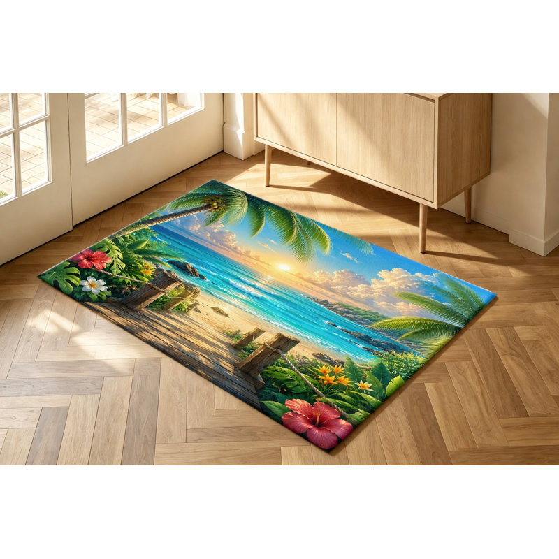 Tapis tropical Sunset, Rectangle 5 pi 3 po x 3 pi 3 po (160 x 100 cm)
