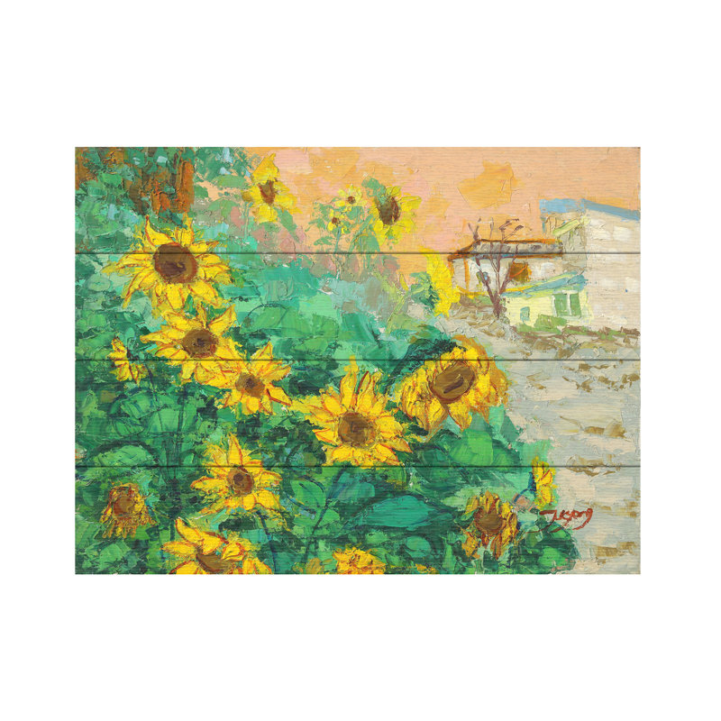 Jukyong Park Sunflowers Wood Slat Art, H 18 po x l 22 po