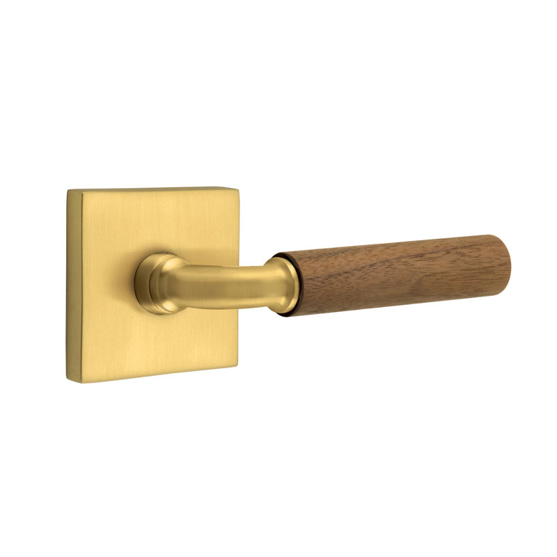 Ensemble de leviers de passage Emtek Select avec rosette carrée et tige R-Bar, poignée en noyer foncé, Gauche