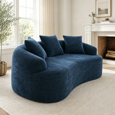 No-Assembly Curved Chenille Loveseat with 30D Foam and 3 Pillows