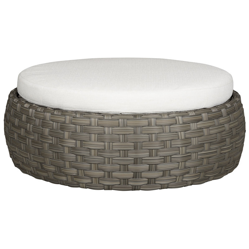 Michael Weiss 52" W Hanley Wicker Outdoor Ottoman, Toodaloo Parchment Polyester Blend