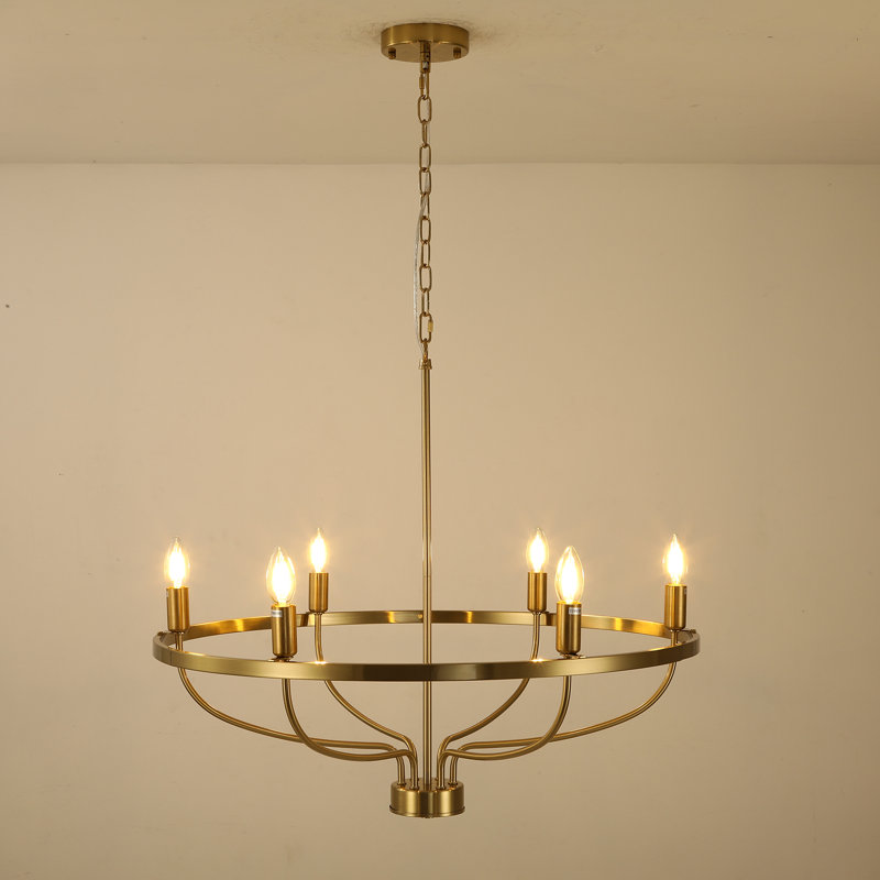Vinesh 6 - Light Height Adjustable Rustic Golden Metal Chandelier, Gold