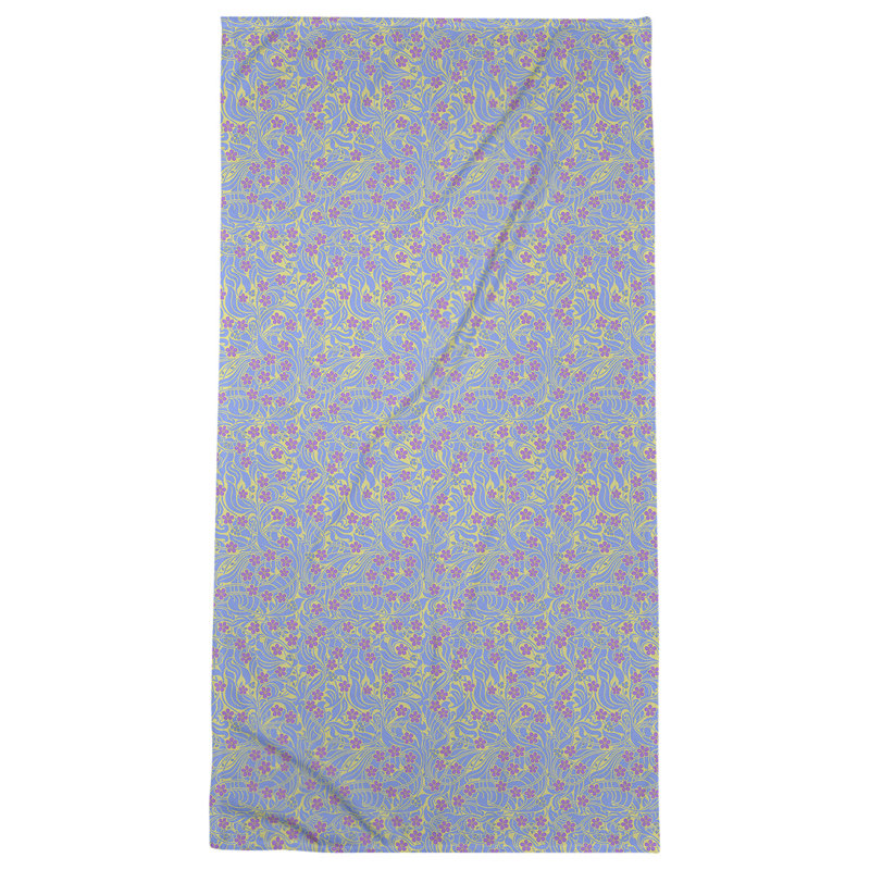 Serviette de bain florale swirly, Jaune / bleu / mauve