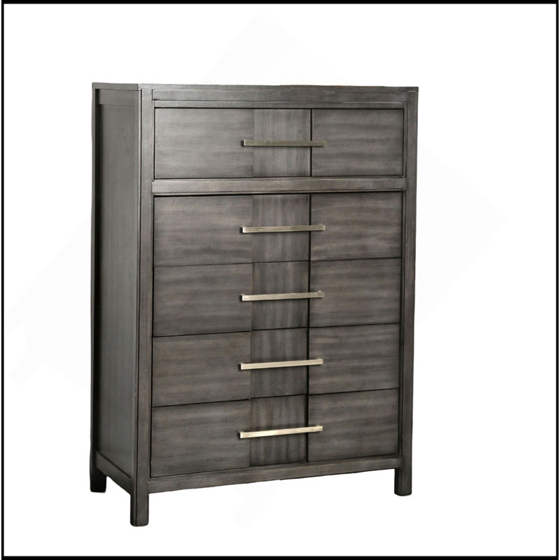 Commode de style transitionnel 1 pièce à queue d'aronde anglaise à 5 tiroirs avec roulement à billes et tiroir gris