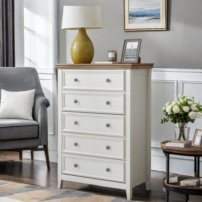 Gunaras  Dresser With 5 Drawers, Metal Handles And Wood Grain Surface