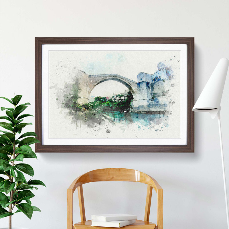 Stari Most Old Bridge in Abstract - Framed Print, 27cm H x 36cm W x 2cm D, Walnut Framed