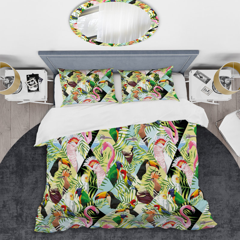 Green Palm Leaves Patchwork - Ensemble de housse de couette à motif, Housse de couette simple + 1 taie décorative stan