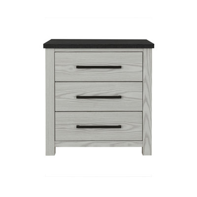 Table de chevet beige pour chambre à coucher, plateau foncé, 3 tiroirs, style classique, bois massif, profondeur 62 cm, largeur 42,6 cm (avec tiroirs), rangement pour chambre à coucher, construction en bois d'hévéa, profondeur, largeur