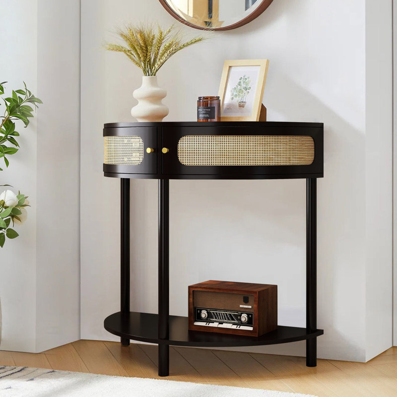 Hibbitts 31.5'' Half Moon Design End Table Console Table Solid Wood Legs,Semi-circle Entryway UV Painting, Black