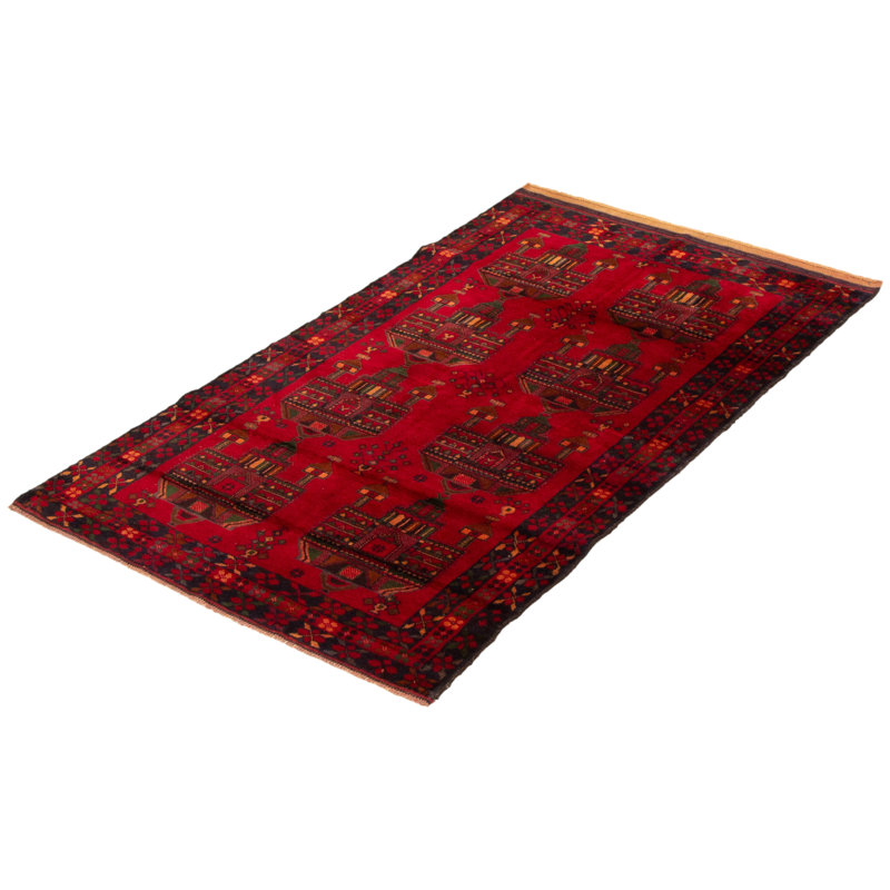 Tapis rouge teimani noué à la main 3 pi 10 po x 6 pi 4 po