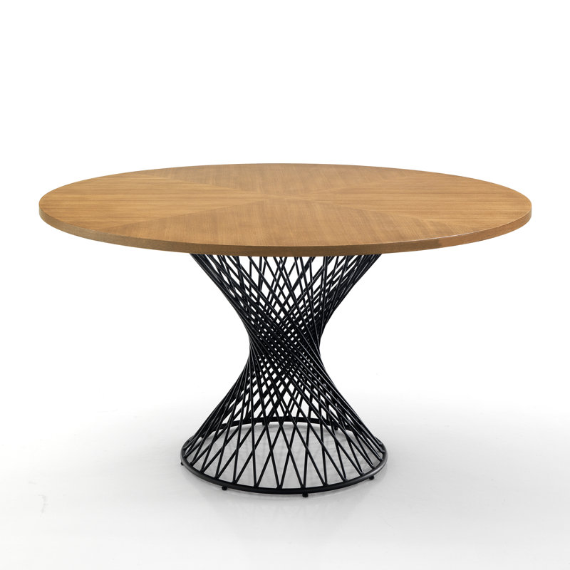 Isaak Oak Round Metal Base Dining Table