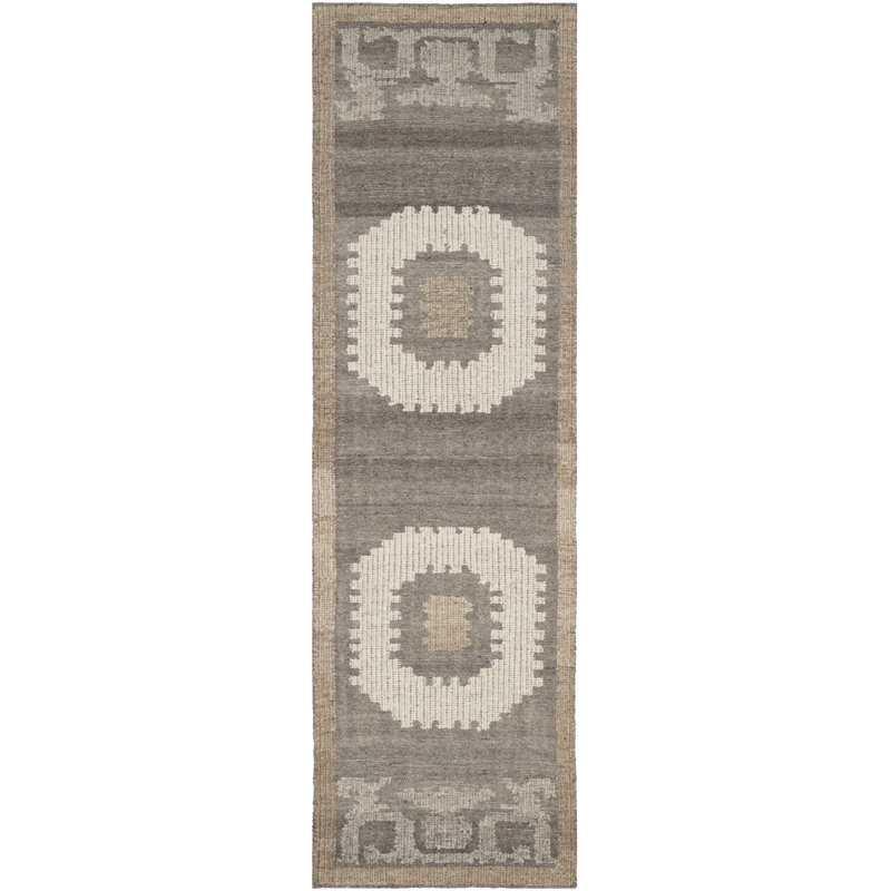 Bakerhill Hand Knotted Wool/Cotton Southwestern Rug in Ivory/Brown, Runner 2'3" x 8'