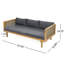 Lit de jour avec accoudoirs pour 3 personnes, coussin gris foncé, fabrication en bois, panneau à lattes, coussins d'eau, 23,6 H, assemblage nécessaire avec accoudoir 3, structure, coin salon, rembourrage, 32,78 de largeur du produit,