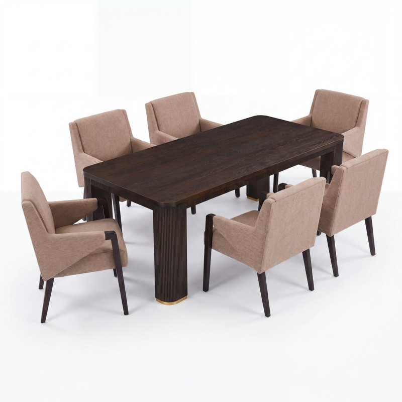 Ensemble de table de salle à manger 6 personnes Chloe avec chaises rembourrées et structure en bois, Espresso