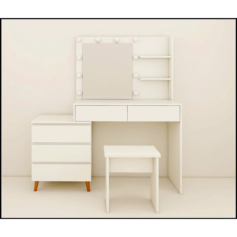 LED Lighted Makeup Vanity Table With Mirror - White Beauty Station With Storage Drawers, Matching Stool, And Organizing Compartments For Makeup Brushes And Cosmetics