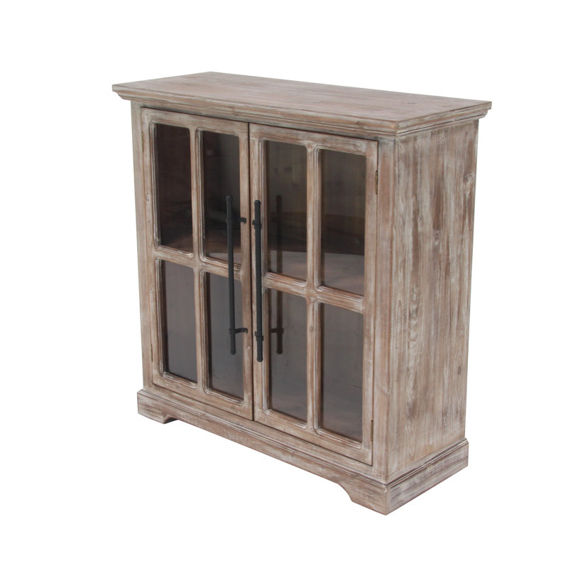 Alayna Brown Wood 1 Shelf and 2 Door Room Cabinet with Glass Front Panels