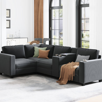 L-Shaped 6-Seater Sofa With USB Charging And Cup Holders