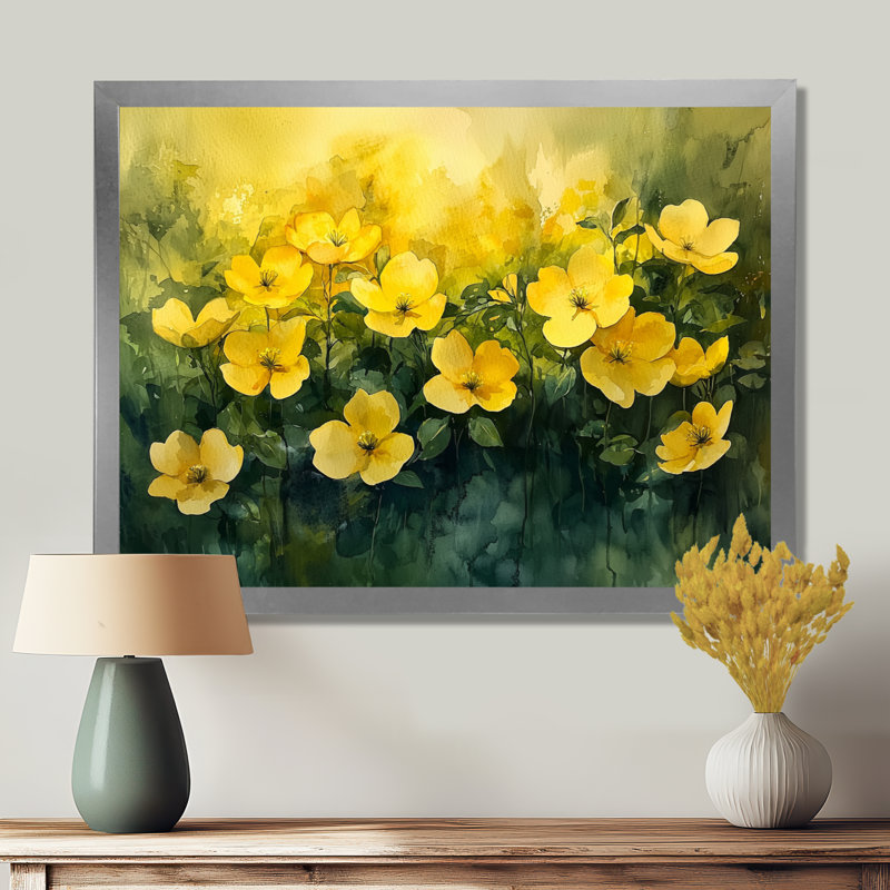 Iolene - Floral Wall Art, H 16 po x l 32 po, Avec cadre, Argent