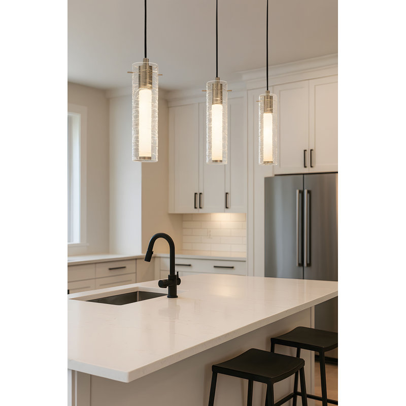 Luminaire suspendu en verre DEL 4 po Bari - nickel satiné Bari, Nickel satiné