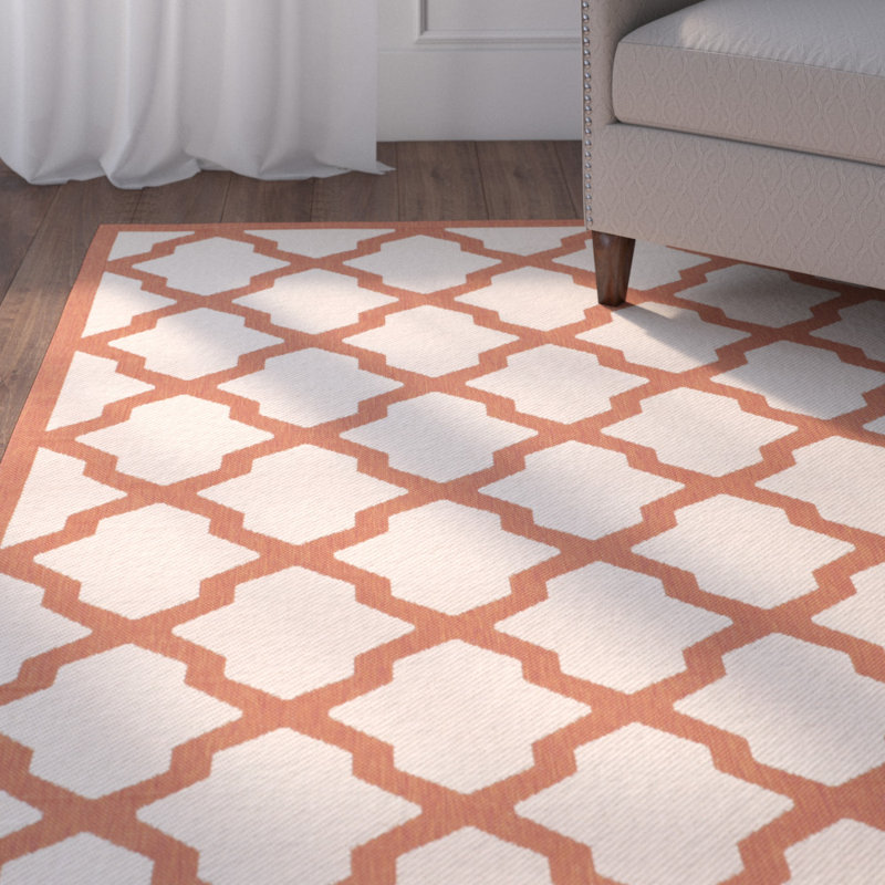 Bordeaux Geometric Beige/Orange Indoor/Outdoor Area Rug, Rectangle 6'7" x 9'6"