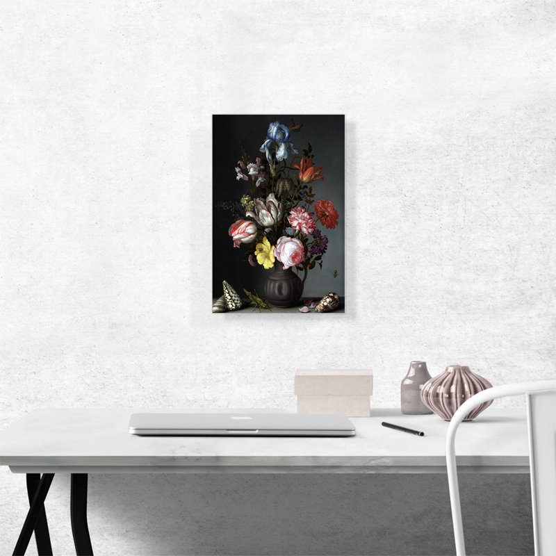 «Flowers in a Vase with Shells and Insect 1630» par Balthasar van der Ast - impression sur toile tendue