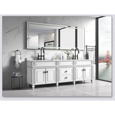 118 X 36 Inch LED Bathroom Mirror With Aluminum Frame, Anti-Fog, Memory, 3 Colors, Stepless Dimmable
