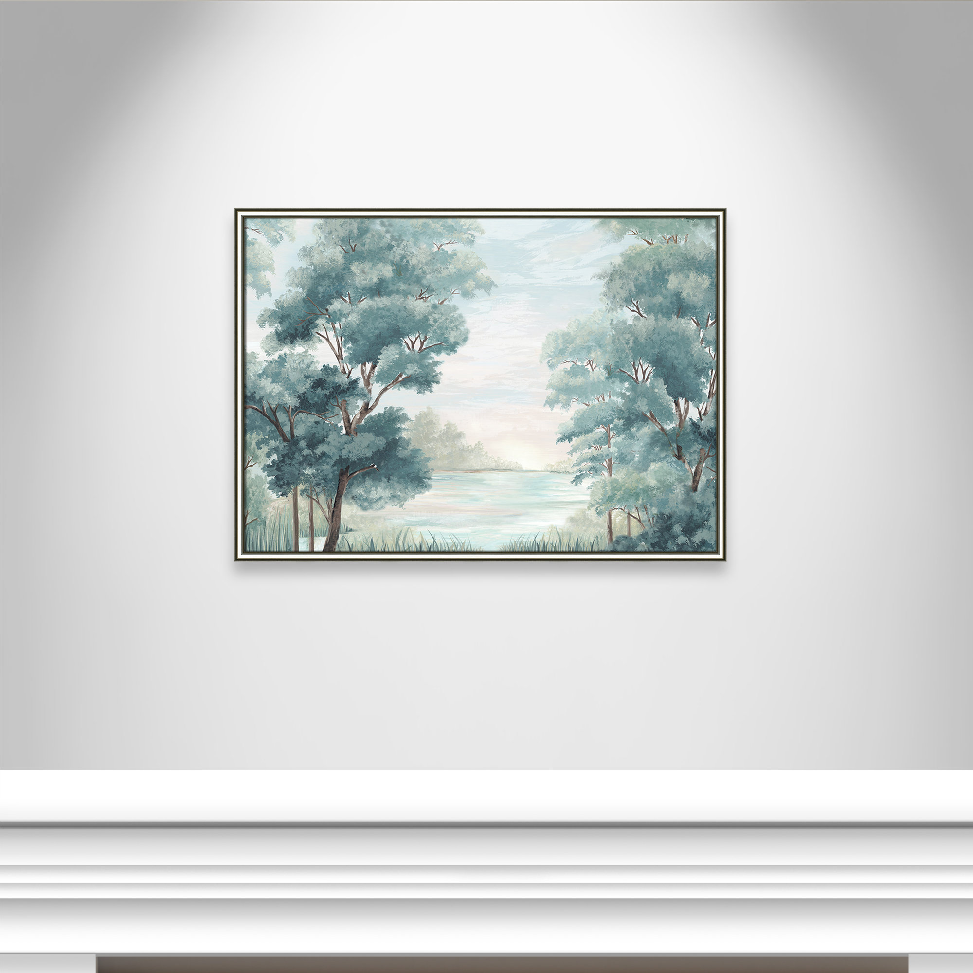 Calm Forest River, 26.75" H x 36.75" W x 0.87" D, Silver Framed