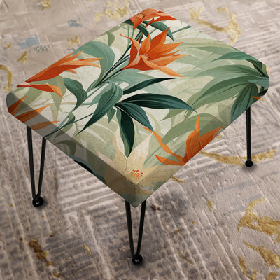 Green And Orange Bamboo Mirage Tropical Pattern - Tropical Rectangle Ottoman