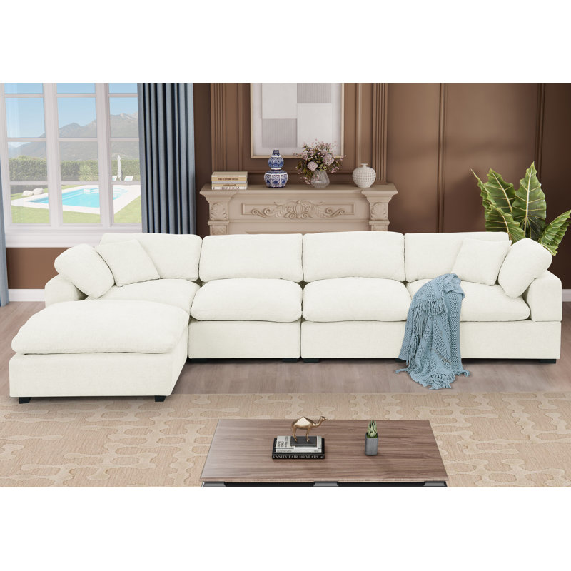 Weikko 143.2" Wide Upholstered Chaise Sectional, White