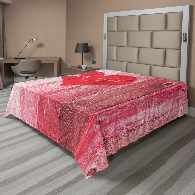 Ambesonne Love Top drap plat cœur sur planche de bois rouge rose, Drap plat pour très grand lit californien