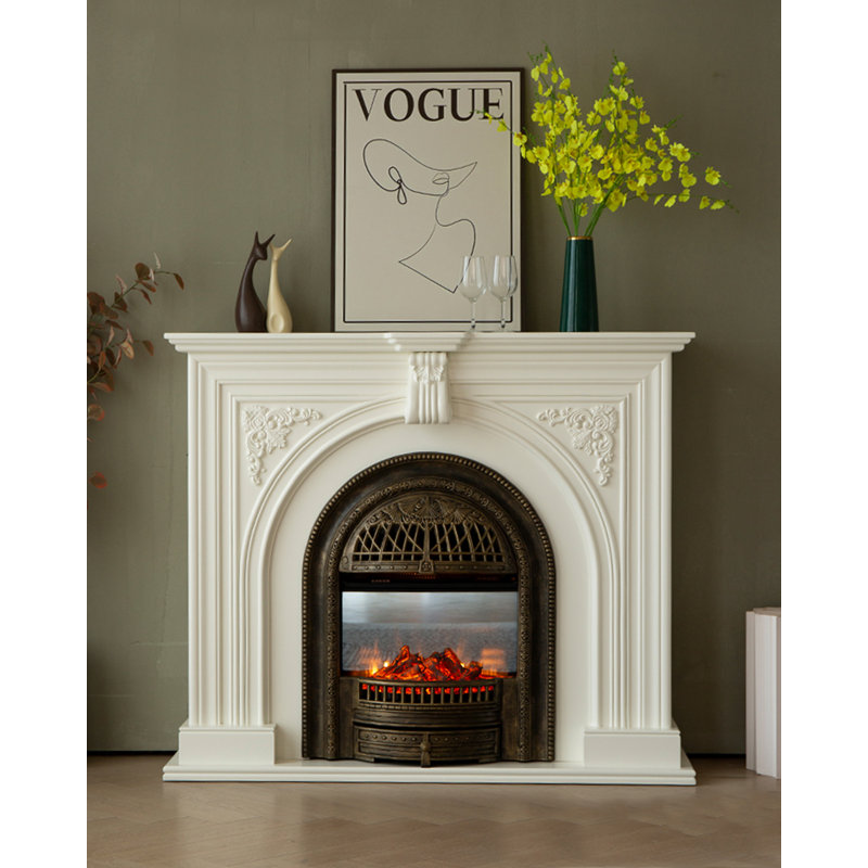 Armoire de cheminée en bois massif sculpté rétro français, H 41,34 po x l 47,24 po x P 13,78 po