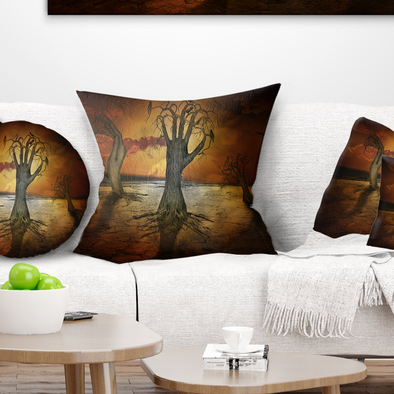 Arbres de rangement - Coussin imprimé abstrait, 18 po x 18 po, Coussin décoratif