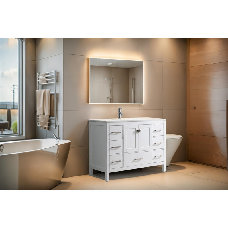 Meuble-lavabo de 48 po avec plateau en quartz blanc et lavabo en céramique EEST VANITY - 9008