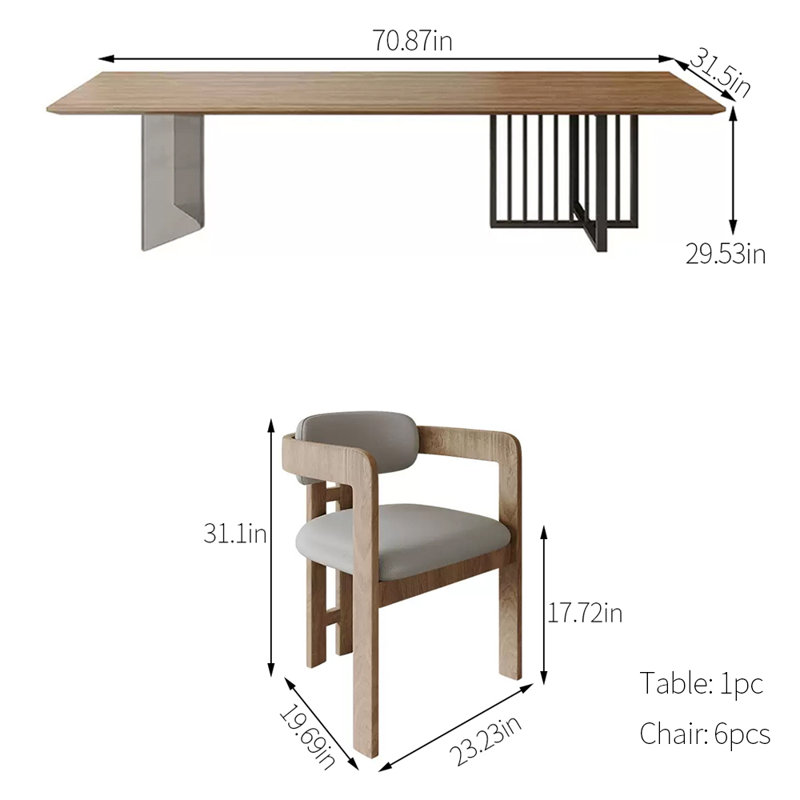Ensemble de salle à manger rectangulaire, H 29,53 po x L 70,87 po x l 31,5 po