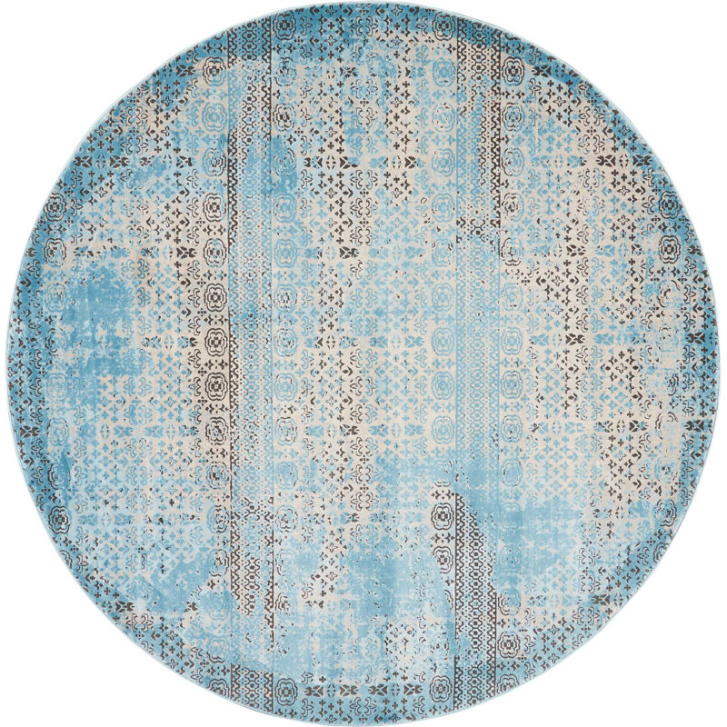 Tapis bleu / beige Saliba, Rond 7 pi 10 po