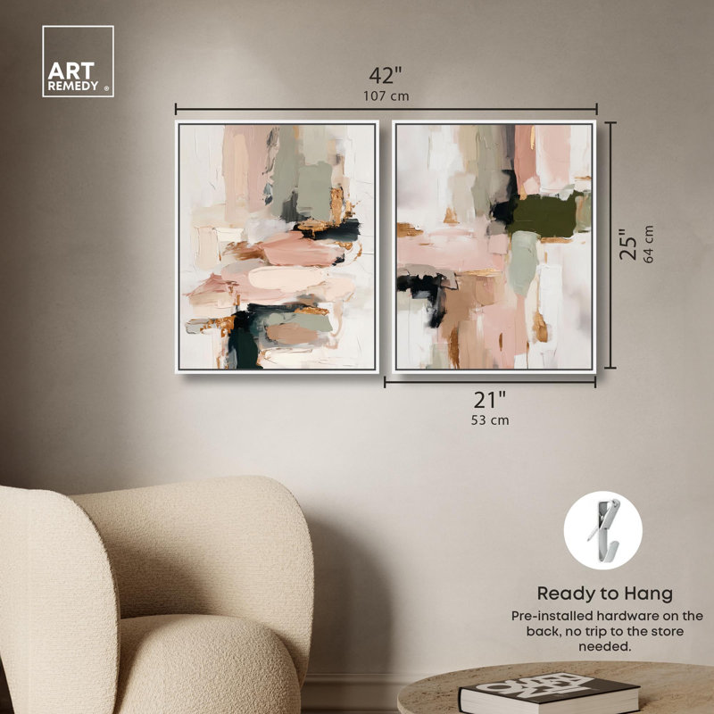 Ensemble de 2 décorations sur toile abstraites japonaises, Art japonais, 20 x 24, Cadre blanc, H 25 po x l 21 po