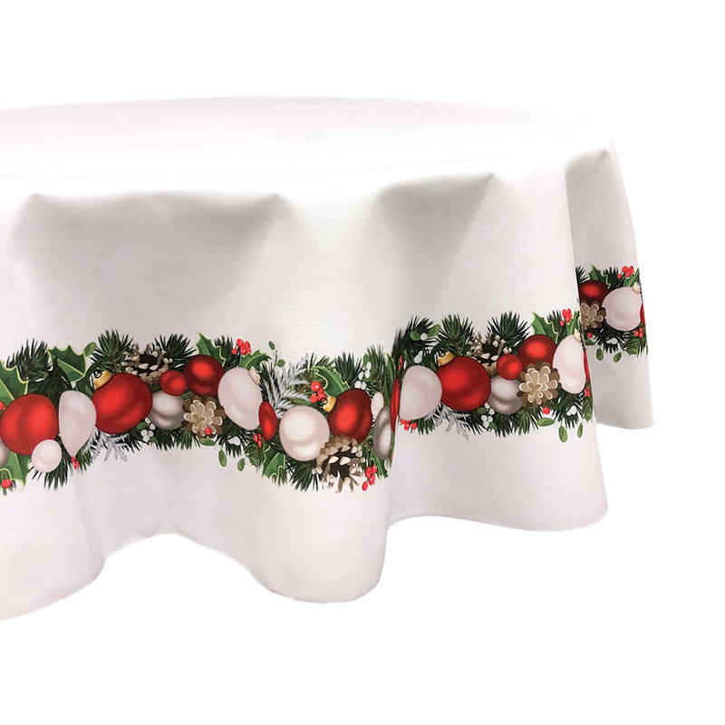 Orissa Floral Round Christmas Tablecloth, 60" L x 60" W, Christmas Garland Border